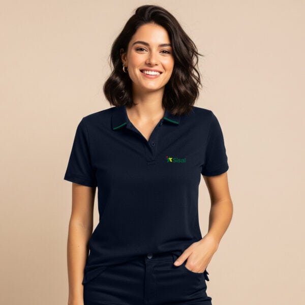 Polo donna a m/c con logo e profili