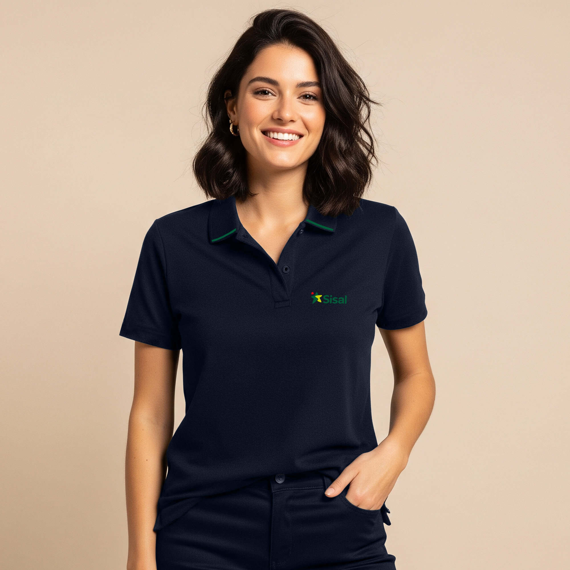 Polo donna a m/c con logo e profili