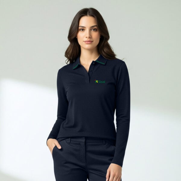 Polo donna m/l con logo e profili
